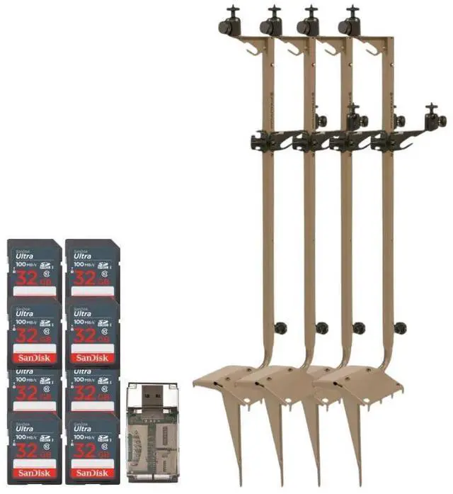 Main image of Stealth Cam Adjustable Multi-Pivot Mounting Post for Trail Camera and Battery (4-Pack) Bundle with 32GB Ultra SDHC UHS-I Memory Card (8-Pack) and Hf-cr35b SD Card Reader USB 2.0 (13 Items)