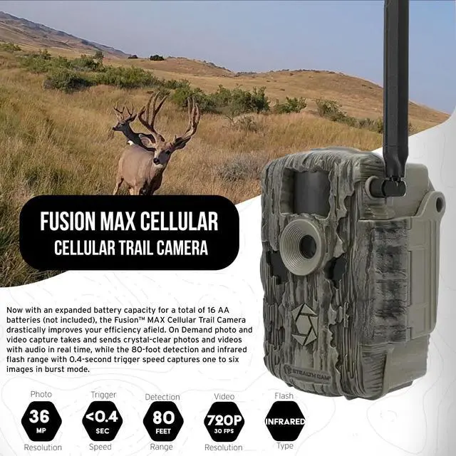 Alt view image 2 of 7 - Stealth Cam 36MP Fusion Max Cellular Trail Camera with 80 Feet Detection Range (2-Pack) Bundle with Camera Holder (2-Pack), 32GB Memory Card (2-Pack), and Hi-Speed SD USB 2.0 Card Reader (7 Items)