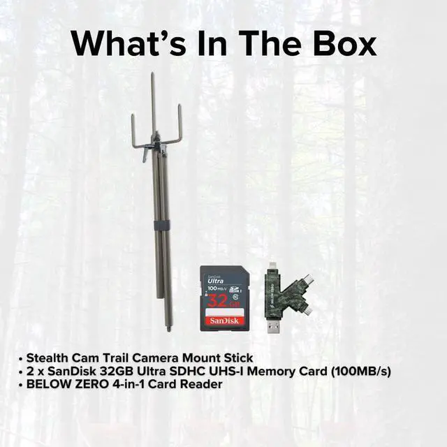 Alt view image 6 of 6 - Stealth Cam Trail Camera Mount Stick Bundle with 32GB Ultra SDHC UHS-I Memory Card (2-Pack) and Hi-Speed SD USB 2.0 Card Reader (4 Items)