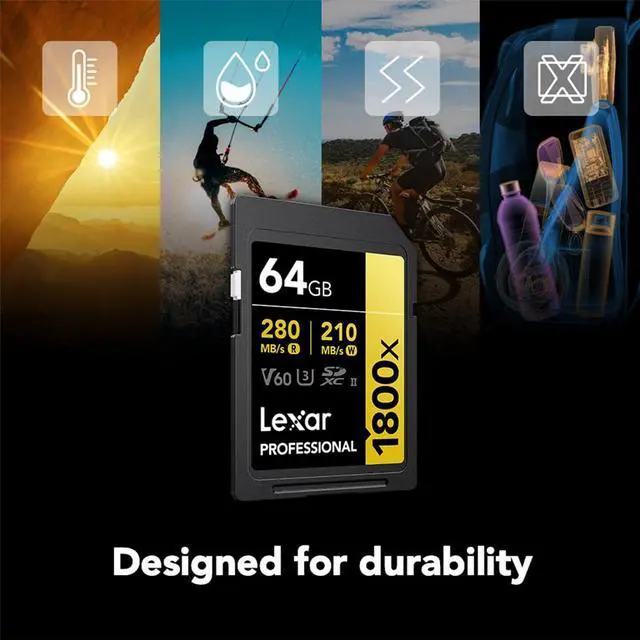 Alt view image 14 of 15 - Lexar 64GB Professional 1800x UHS-II SDXC Memory Card (GOLD Series)