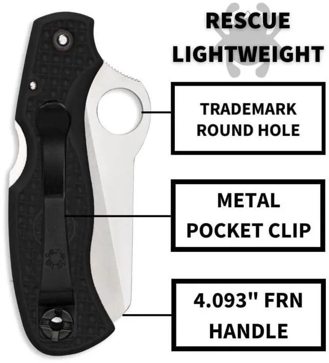Alt view image 11 of 13 - Spyderco Rescue Lightweight Knife with 3.12" VG-10 Steel Blade and Black FRN Handle - SpyderEdge - C45SBK