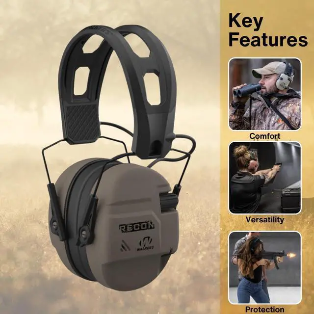 Alt view image 7 of 7 - Walker's Recon Low-Profile Digital Electronic Muff with SAC Technology and NRR 26 (Flat Dark Earth) Bundle with Walker's Crosshair Sport Glasses (Clear) (2 Items)