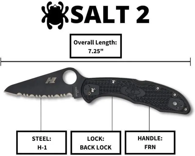 Alt view image 6 of 7 - Spyderco Salt 2 Lightweight Knife with 3-Inch H-1 Ultra-Corrosion Resistant Steel Blade and Black FRN Handle (Black)