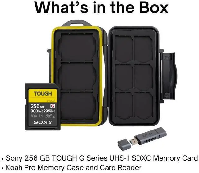 Alt view image 6 of 6 - Sony 256 GB TOUGH G Series UHS-II SDXC Memory Card Bundle with 2-In-1 OTG Dual Slot SD Card Reader and Memory Storage Carrying Case (2 Items)