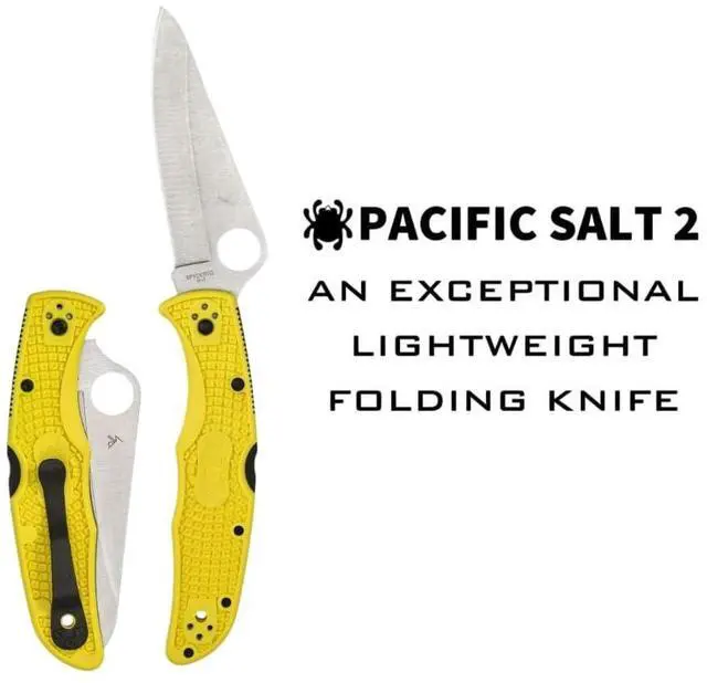 Alt view image 3 of 7 - Spyderco Pacific Salt 2 Folding Knife with H-1 PlainEdge Blade, Hollow Grind, and Fiberglass Reinforced Nylon Handle (Yellow)