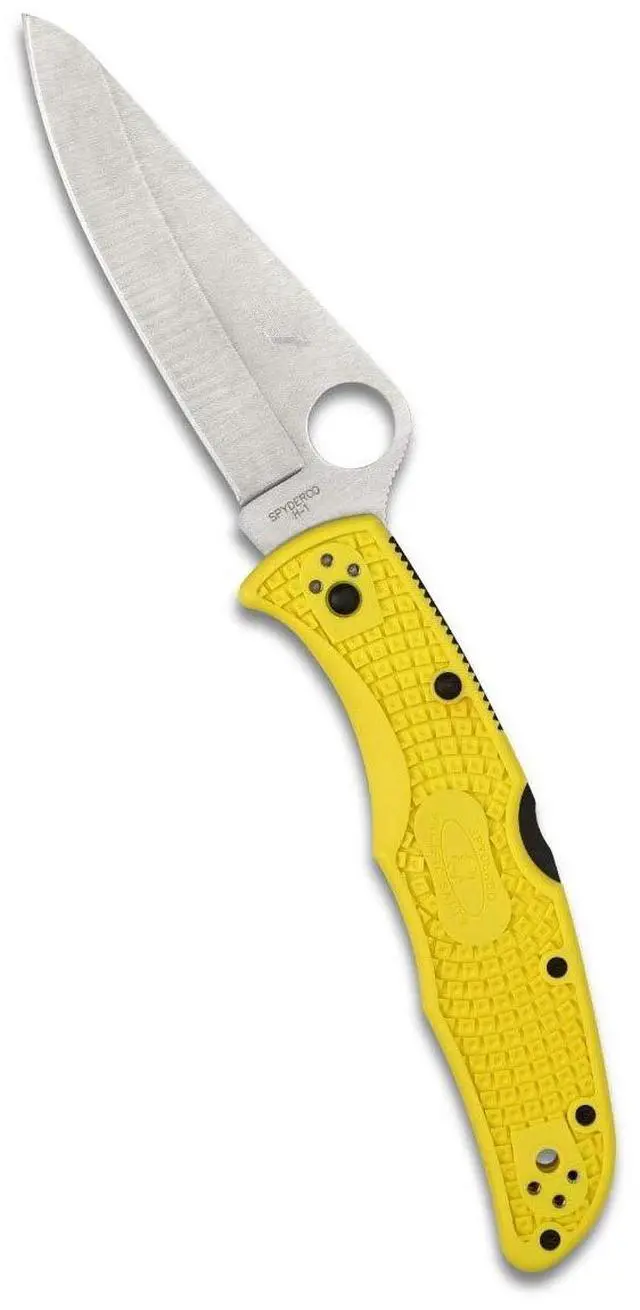 Alt view image 7 of 7 - Spyderco Pacific Salt 2 Folding Knife with H-1 PlainEdge Blade, Hollow Grind, and Fiberglass Reinforced Nylon Handle (Yellow)