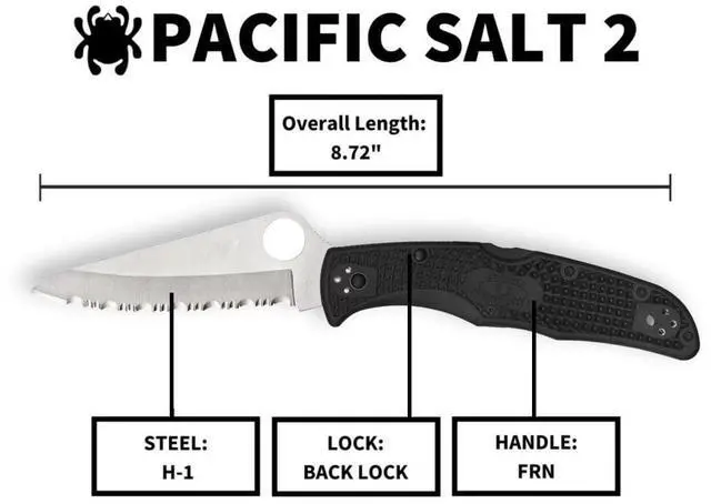 Alt view image 2 of 7 - Spyderco Pacific Salt 2, 8.72-Inch Lightweight Folding Knife with Fiberglass Reinforced Black Nylon Handle, Rust-Resistant H-1 Steel Blade and Back Lock