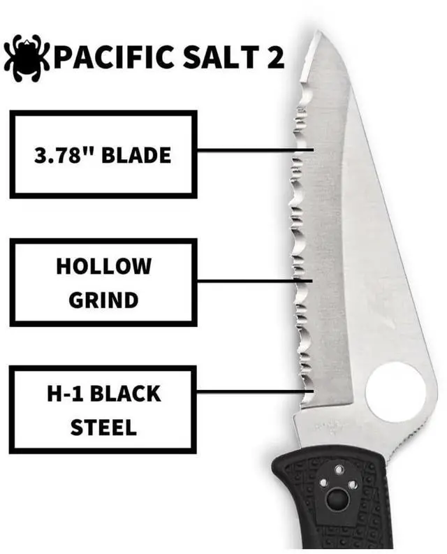 Alt view image 4 of 7 - Spyderco Pacific Salt 2, 8.72-Inch Lightweight Folding Knife with Fiberglass Reinforced Black Nylon Handle, Rust-Resistant H-1 Steel Blade and Back Lock