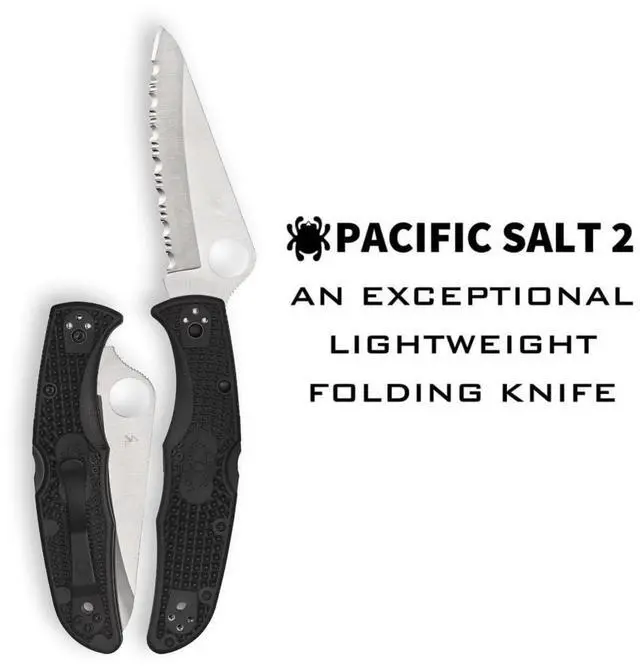 Alt view image 3 of 7 - Spyderco Pacific Salt 2, 8.72-Inch Lightweight Folding Knife with Fiberglass Reinforced Black Nylon Handle, Rust-Resistant H-1 Steel Blade and Back Lock