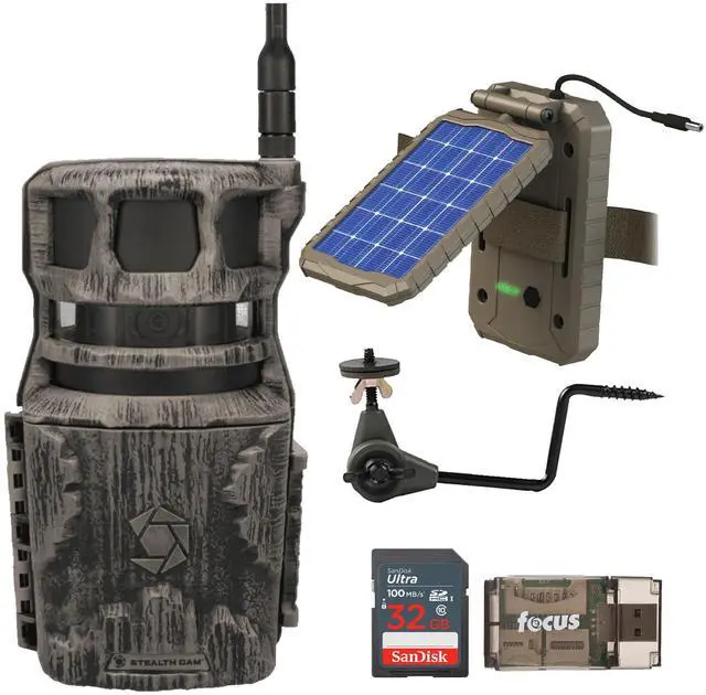 Main image of Stealth Cam Revolver 40MP Pro 360-Degree Cellular Trail Camera Bundle with Solar Power Panel, Trail Camera Holder, 32GB Ultra SDHC UHS-I Memory Card, and SD USB 2.0 Card Reader (5 Items)