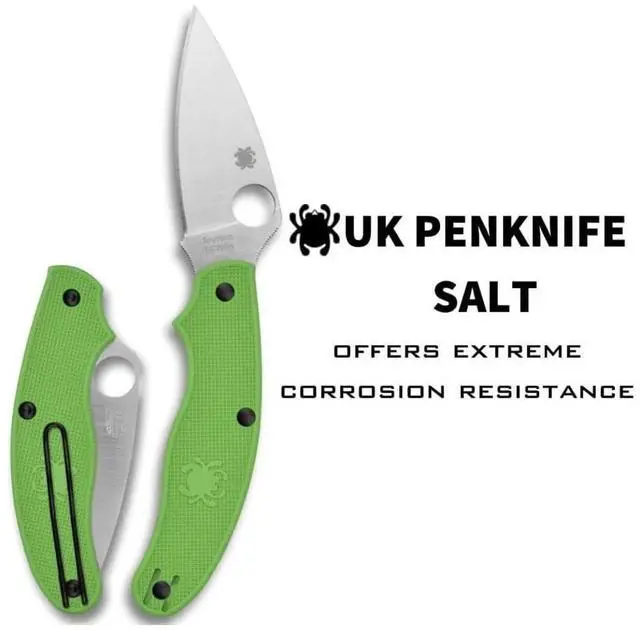 Alt view image 3 of 7 - Spyderco 6.91-Inch UK Penknife Salt Pocket Knife with PlainEdge LC200N Steel Blade and FRN Handle (Green)