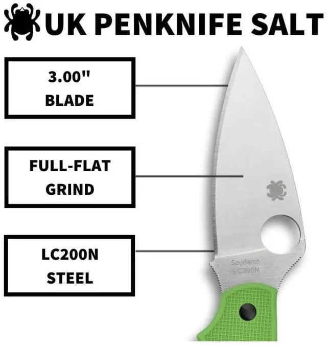 Alt view image 4 of 7 - Spyderco 6.91-Inch UK Penknife Salt Pocket Knife with PlainEdge LC200N Steel Blade and FRN Handle (Green)