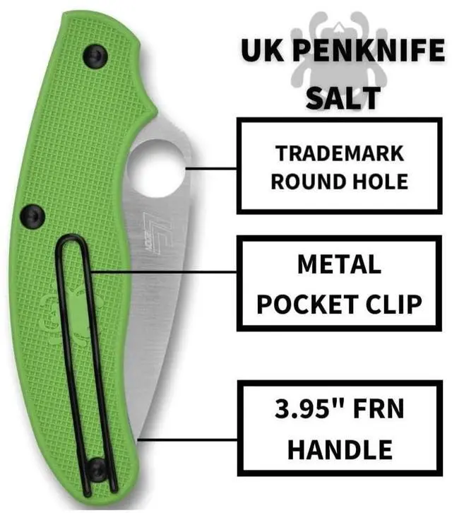 Alt view image 5 of 7 - Spyderco 6.91-Inch UK Penknife Salt Pocket Knife with PlainEdge LC200N Steel Blade and FRN Handle (Green)