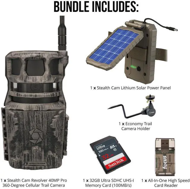 Alt view image 6 of 7 - Stealth Cam Revolver 40MP Pro 360-Degree Cellular Trail Camera Bundle with Solar Power Panel, Trail Camera Holder, 32GB Ultra SDHC UHS-I Memory Card, and SD USB 2.0 Card Reader (5 Items)