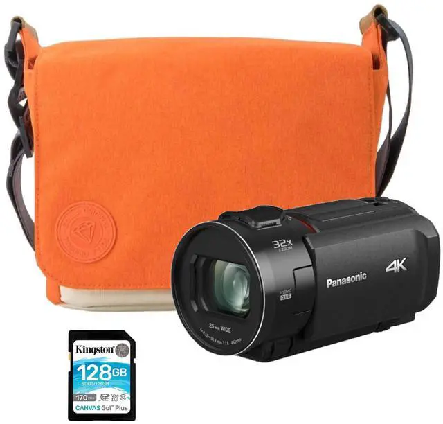 Alt view image 6 of 7 - Panasonic VX3 Camcorder with 4K Image Quality, F1.8 Lens, and Ergonomic Design (Black) Bundle with DSLR Camera Bag (Amber) and 128GB SDXC Canvas Go Plus 170MBPS Read Memory Card (3 Items)