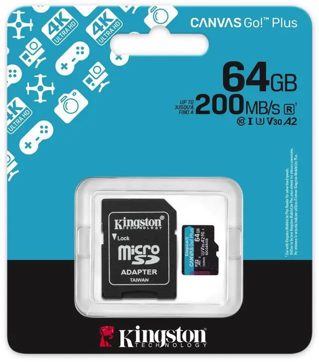 Alt view image 8 of 10 - Kingston 64GB microSDXC Canvas Go Plus Gen4 200MB/s A2 U3 V30 Card + Adapter