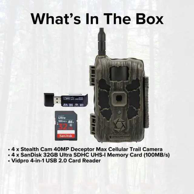 Alt view image 6 of 7 - Stealth Cam 40MP Deceptor Max Cellular Trail Camera with 0.4-Second Trigger Speed (2-Pack) x 2 Bundle with 32GB Memory Card (4-Pack) and 4-in-1 Card Reader (7 Items)