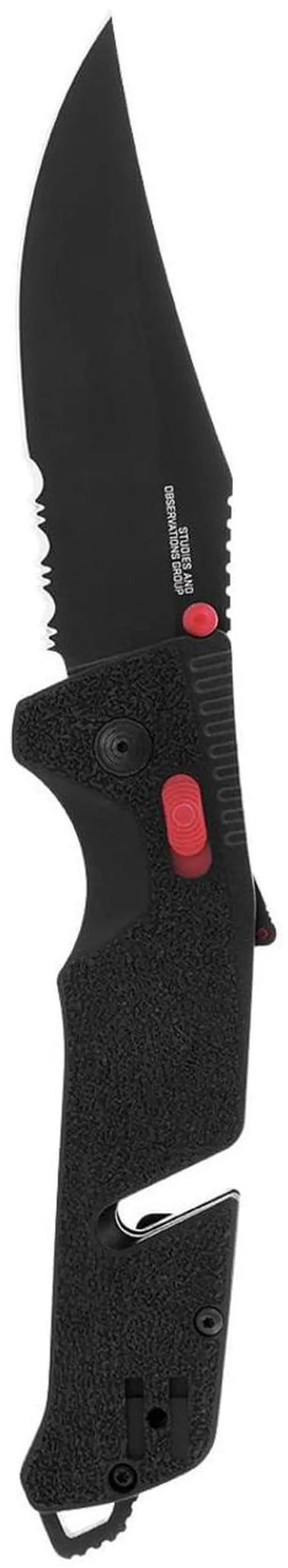 Main image of SOG Trident AT Professional Partially Serrated Folding Knife with Ambidextrous AT-XR Lock, 3.75-Inch Cryo D2 Blade, and High-Grip Handle (Black and Red)