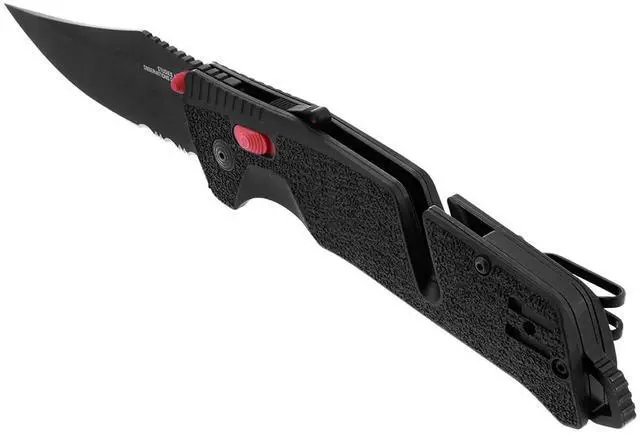 Alt view image 3 of 6 - SOG Trident AT Professional Partially Serrated Folding Knife with Ambidextrous AT-XR Lock, 3.75-Inch Cryo D2 Blade, and High-Grip Handle (Black and Red)