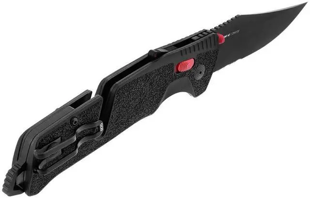Alt view image 4 of 6 - SOG Trident AT Professional Partially Serrated Folding Knife with Ambidextrous AT-XR Lock, 3.75-Inch Cryo D2 Blade, and High-Grip Handle (Black and Red)
