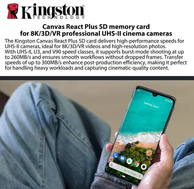 Alt view image 3 of 7 - Kingston Canvas React Plus 64GB U3 V90 SD Card (2-Pack) Bundle with Focus All-In-One High Speed Card Reader (3 Items)