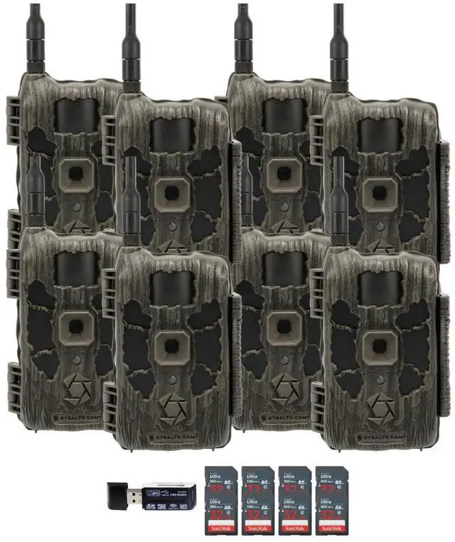 Main image of Stealth Cam 40MP Deceptor Max Cellular Trail Camera with 0.4-Second Trigger Speed (2-Pack) x 4 Bundle with 32GB Memory Card (8-Pack) and 4-in-1 Card Reader (13 Items)