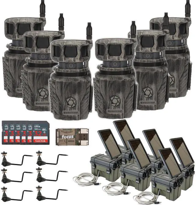 Main image of Stealth Cam Revolver 36MP 360-Degree Cellular Trail Camera with 1/4-Inch Threaded Mount (6-Pack) Bundle with Camera Power Pack (6-Pack), Holder (6-Pack), Memory Card (6-Pack) and Reader (37 Items)