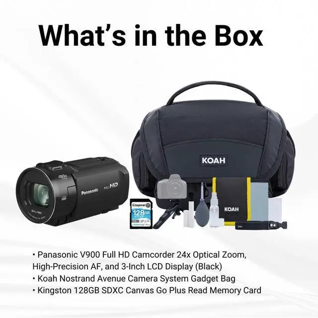 Alt view image 6 of 6 - Panasonic V900 Full HD Camcorder 24x Optical Zoom (Black) Bundle with Nostrand Avenue Camera System Gadget Bag and 128GB SDXC Canvas Go Plus 170MBPS Read Memory Card (3 Items)
