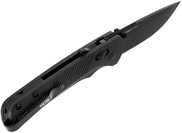 Alt view image 3 of 7 - SOG Flash at Blackout 3.45-Inch D2 Stainless Steel Blade Length GRN Handle Compact Folding Knife with Pocket Clip and AT-XR Locking Mechanism (Black)