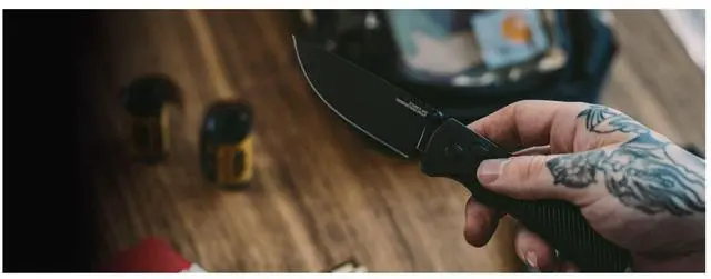 Alt view image 7 of 7 - SOG Flash at Blackout 3.45-Inch D2 Stainless Steel Blade Length GRN Handle Compact Folding Knife with Pocket Clip and AT-XR Locking Mechanism (Black)