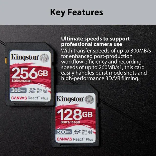 Alt view image 4 of 7 - Kingston Canvas React Plus 64GB U3 V90 SD Card (2-Pack) Bundle with Focus All-In-One High Speed Card Reader (3 Items)