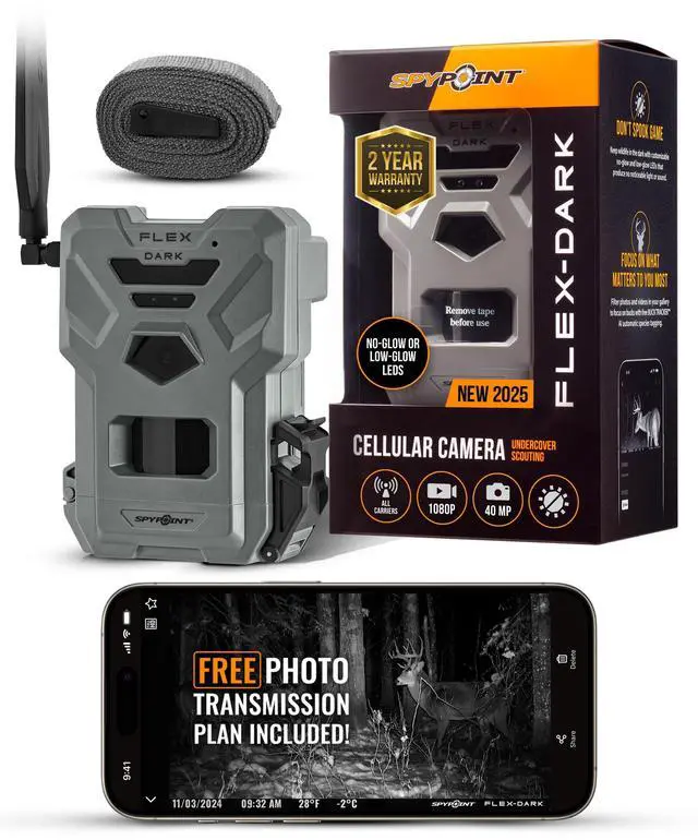 Alt view image 4 of 7 - SPYPOINT FLEX-DARK GPS-Enabled Cellular Trail Camera with Dual-SIM Connectivity, 40MP Photos, 1080p Videos with Sound, and 4 LEDs (Gray)