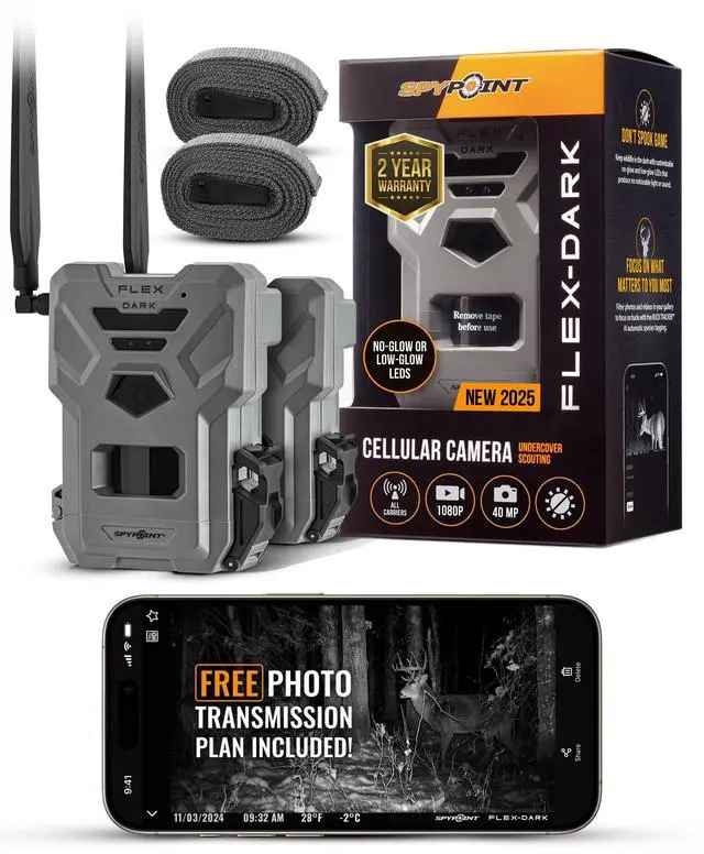 Alt view image 6 of 7 - SPYPOINT FLEX-DARK GPS-Enabled Cellular Trail Camera with Dual-SIM Connectivity, 40MP Photos, 1080p Videos with Sound, and 4 LEDs (Gray, 2-Pack)