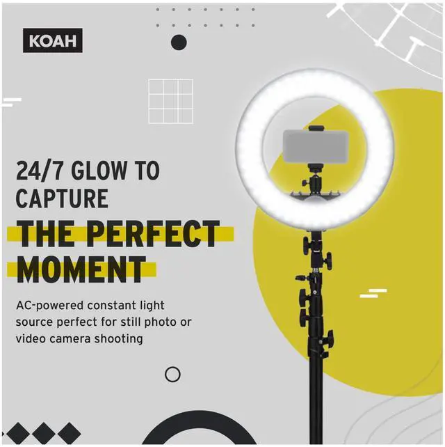 Alt view image 2 of 7 - Koah SOL SPHERE 13-Inch 42W Dimmable LED Ring Light Kit with Carrying Bag and Air-Cushioned Stand Bundle (2 Items)