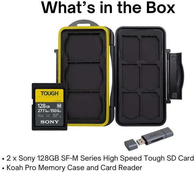 Alt view image 7 of 7 - Sony 128GB SF-M Series High-Speed Tough SD Card (2-Pack) Bundle with SD Card Reader and Memory Storage Carrying Case (3 Items)