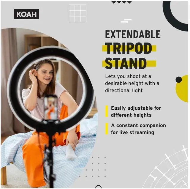 Alt view image 3 of 7 - Koah SOL SPHERE 13-Inch 42W Dimmable LED Ring Light Kit with Carrying Bag and Air-Cushioned Stand Bundle (2 Items)