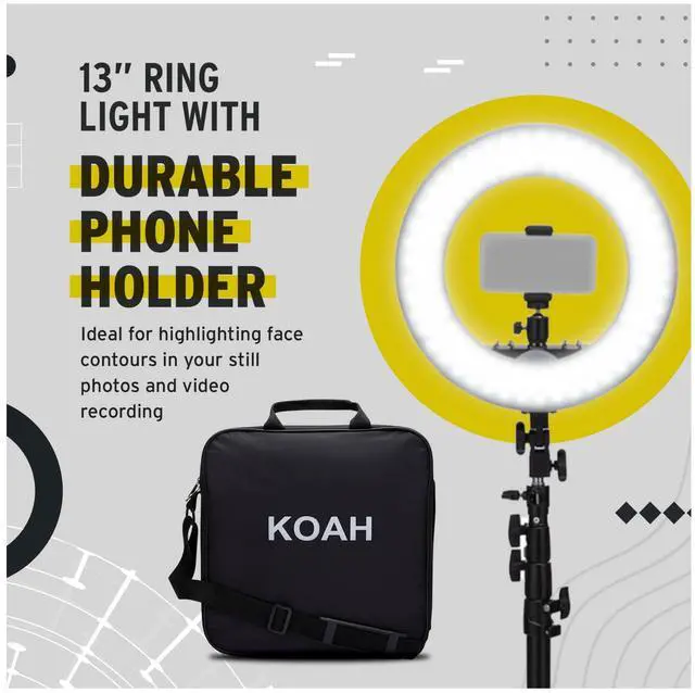 Alt view image 6 of 7 - Koah SOL SPHERE 13-Inch 42W Dimmable LED Ring Light Kit with Carrying Bag and Air-Cushioned Stand Bundle (2 Items)