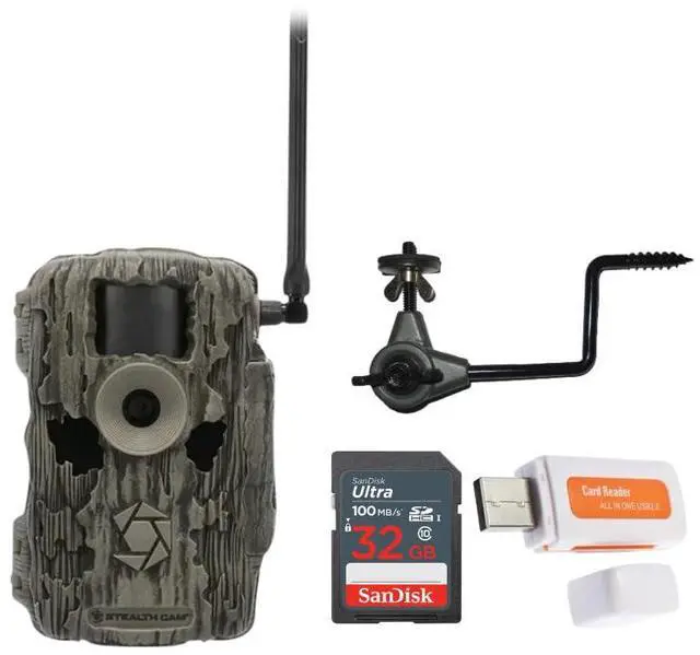 Main image of Stealth Cam 36MP Fusion Max Cellular Trail Camera with 80 Feet Detection Range Bundle with Camera Holder, 32GB Memory Card, and Card Reader (4 Items)