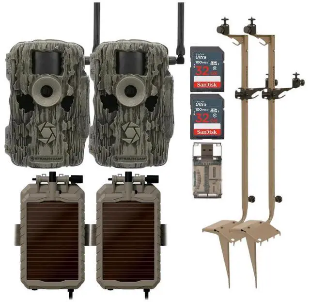 Main image of Stealth Cam 36MP Fusion Max Cellular Trail Camera with Infrared Flash (2-Pack) Bundle with Solar Power Panel (2-Pack), Mounting Post (2-Pack), 32GB Memory Card (2-Pack), and Card Reader (9 Items)