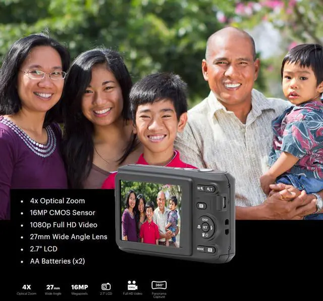 Alt view image 4 of 7 - Kodak PIXPRO FZ45 Friendly Zoom Digital Camera (Black) Bundle with Folding Storage Travel Case, 128GB SD Class 10 UHS-I U1 V10 Full HD Memory Card, and Procell AA (4-Pack) (4 Items)