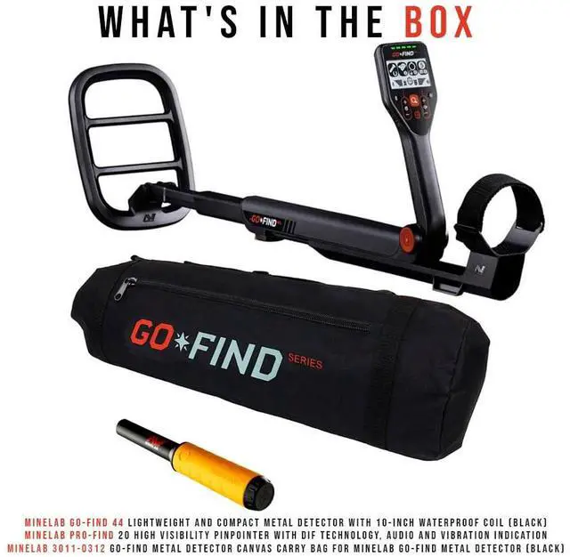 Alt view image 7 of 7 - Minelab GO-FIND 44 Lightweight and Compact Metal Detector with 10-Inch Waterproof Coil (Black) Bundle with PRO-FIND 20 High Visibility Pinpointer and Metal Detector Canvas Carry Bag (Black) (3 Items)