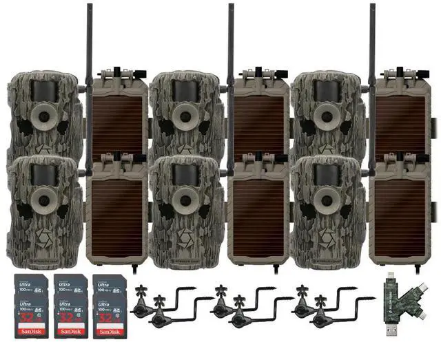 Main image of Stealth Cam 36MP Fusion Max Cellular Trail Camera (6-Pack) Bundle with 6x Lithium Solar Power Panel, 6x Trail Camera Holder, 6x 32GB Memory Card, and Card Reader (25 Items)