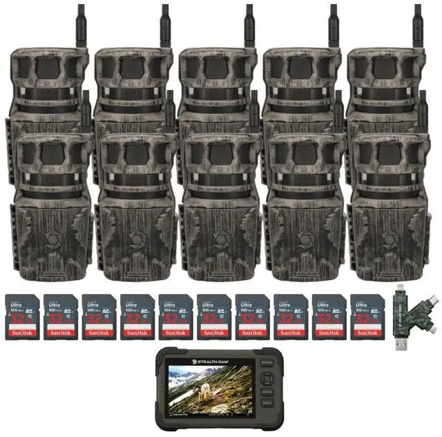 Main image of Stealth Cam Revolver 40MP Pro 360 Degree Cellular Trail Camera (10-Pack) Bundle with SD Card Reader-Viewer (10-Pack), 32GB SDHC UHS-I Memory Card (10-Pack), and SD USB 2.0 Card Reader (31 Items)