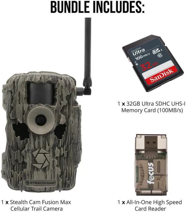 Alt view image 6 of 7 - Stealth Cam 36MP Fusion Max Cellular Trail Camera with 80 Feet Detection Range with 32GB Memory Cards and Card Reader (3 Items)