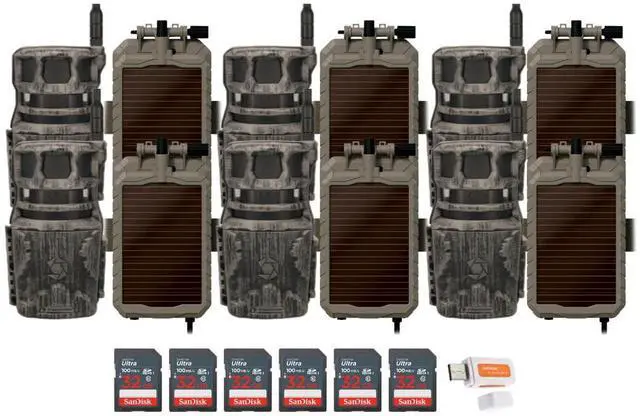 Main image of Stealth Cam Revolver 36MP 360-Degree Cellular Trail Camera (6-Pack) Bundle with Lithium Solar Power Panel (6-Pack), 32GB Ultra SDHC UHS-I Memory Card (6-Pack), and SD USB 2.0 Card Reader (19 Items)