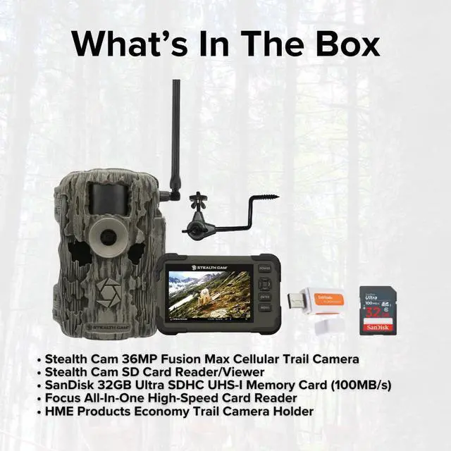 Alt view image 6 of 7 - Stealth Cam 36MP Fusion Max Cellular Trail Camera with 80 Feet Detection Range Bundle with SD Card Viewer, Camera Holder, 32GB Memory Card, and Card Reader (5 Items)