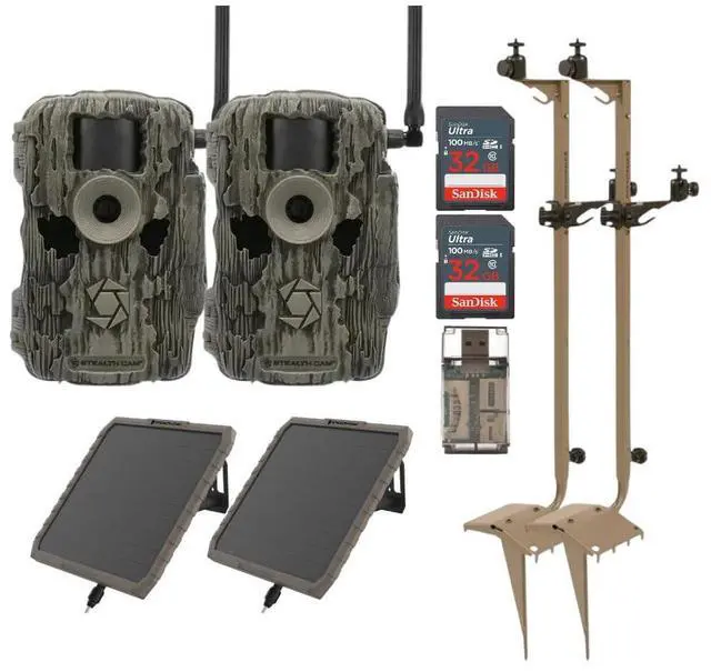 Main image of Stealth Cam 36MP Fusion Max Cellular Trail Camera with Infrared Flash (2-Pack) Bundle with Battery Pack (2-Pack), Mounting Post (2-Pack), 32GB Memory Card (2-Pack), and Card Reader (9 Items)