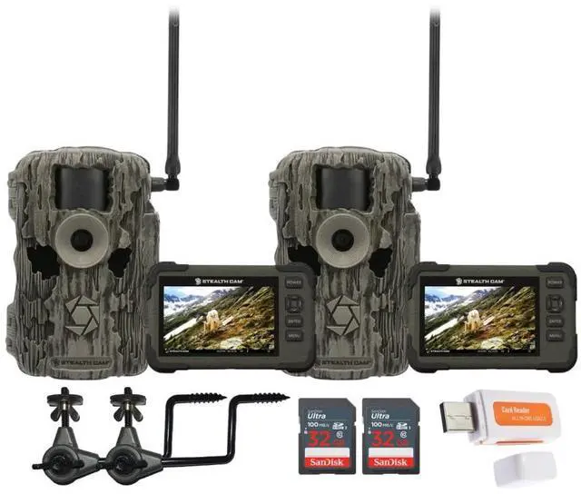 Main image of Stealth Cam 36MP Fusion Max Cellular Trail Camera with 80 Feet Detection Range (2-Pack) Bundle with 2x SD Card Viewer, 2x Camera Holder, 2x 32GB Memory Card, and Card Reader (9 Items)