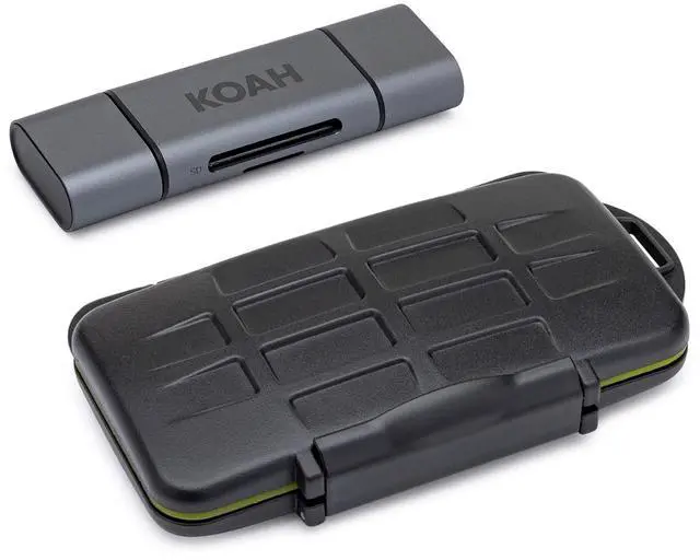Main image of Koah Pro 2-in-1 Aluminum Shell OTG Dual Slot SD Card Reader and Rugged Memory Storage Carrying Case