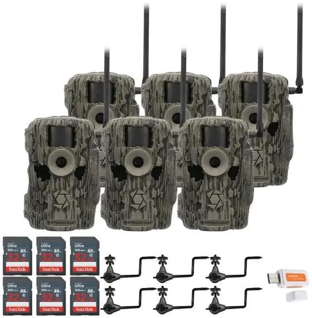 Main image of Stealth Cam 36MP Fusion Max Cellular Trail Camera with 80 Feet Detection Range (6-Pack) Bundle with Camera Holder (6-Pack), 32GB Memory Card (6-Pack), and Hi-Speed SD USB 2.0 Card Reader (19 Items)